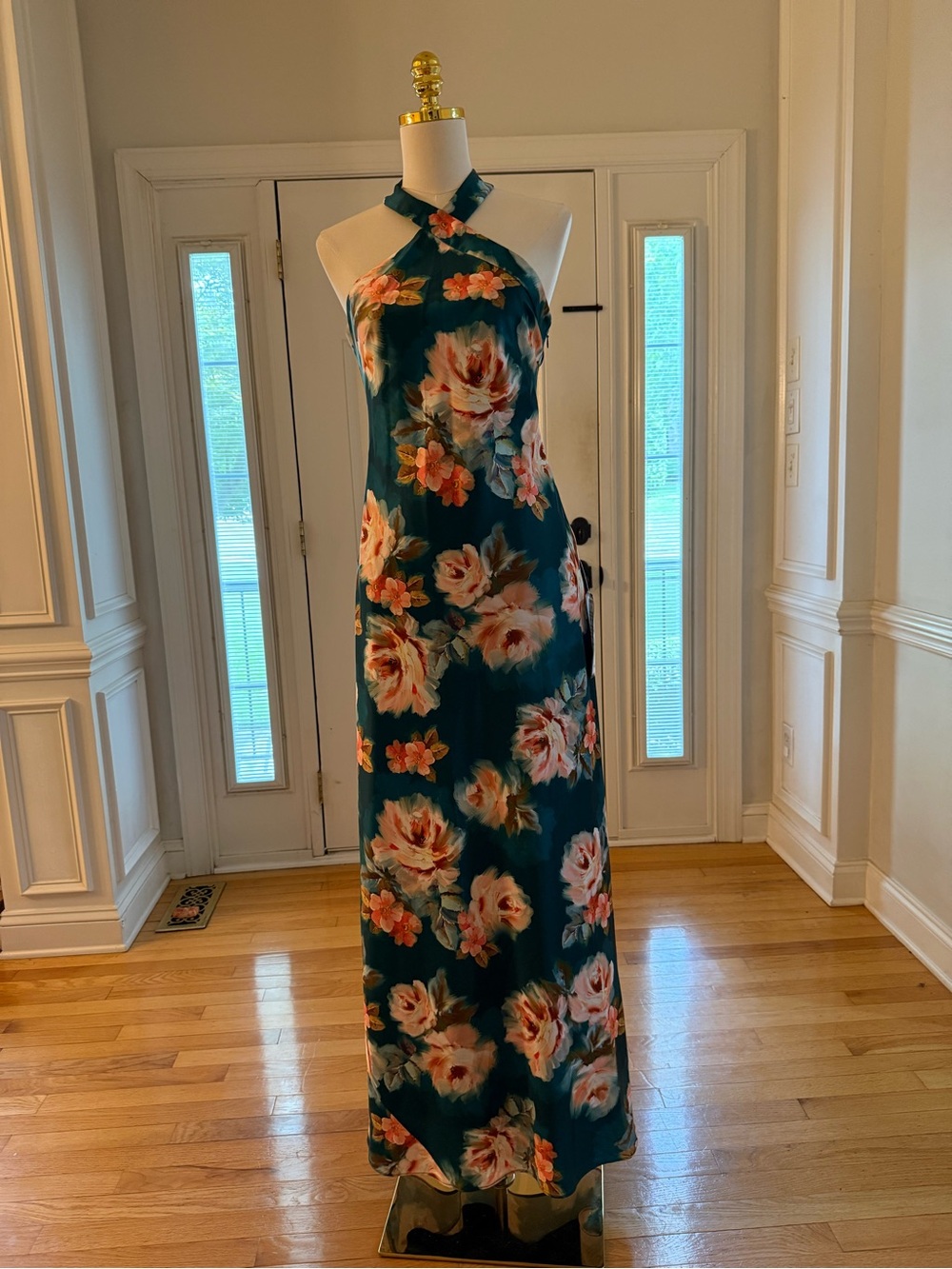 Adrianna Papell Floral Halter Maxi Dress in Teal